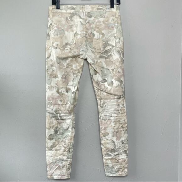 7 FOR ALL MANKIND Floral Skinny Jeans Womens Size 26 Distressed Preppy Grunge - Picture 6 of 8